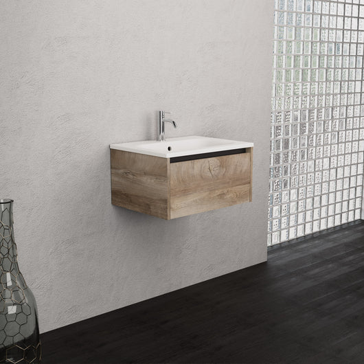Inda - Mobile bagno L.60 con lavabo opaco / Rovere naturale 1 cassetto - Smeraldo