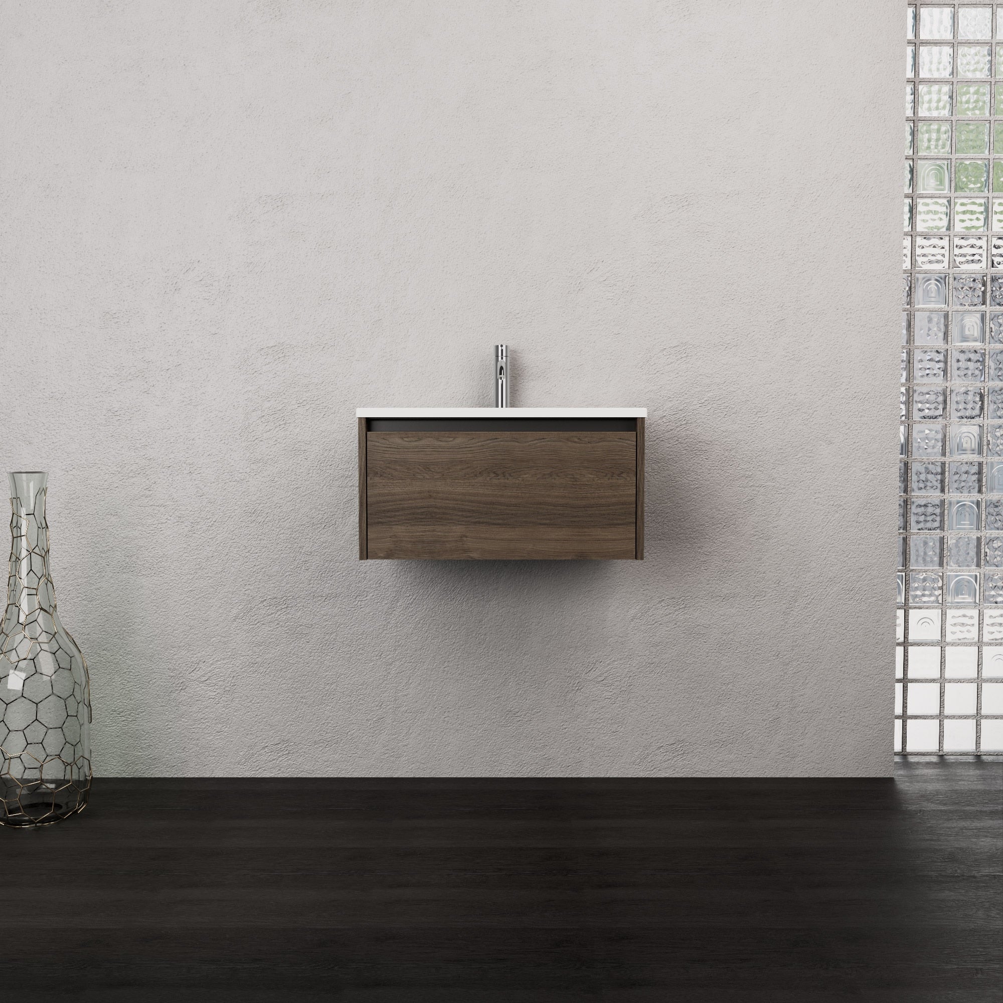 Inda - Mobile bagno L.60 con lavabo opaco / Rovere castano 1 cassetto - Smeraldo