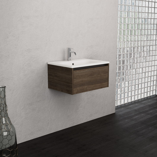 Inda - Mobile bagno L.60 con lavabo opaco / Rovere castano 1 cassetto - Smeraldo