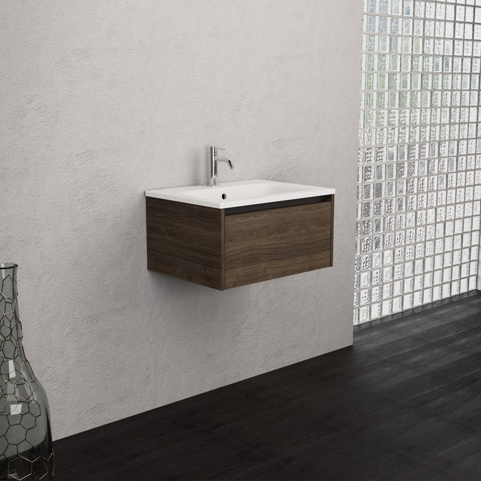 Inda - Mobile bagno L.60 con lavabo opaco / Rovere castano 1 cassetto - Smeraldo