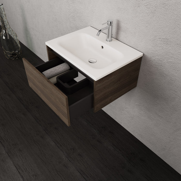 Inda - Mobile bagno L.60 con lavabo opaco / Rovere castano 1 cassetto - Smeraldo