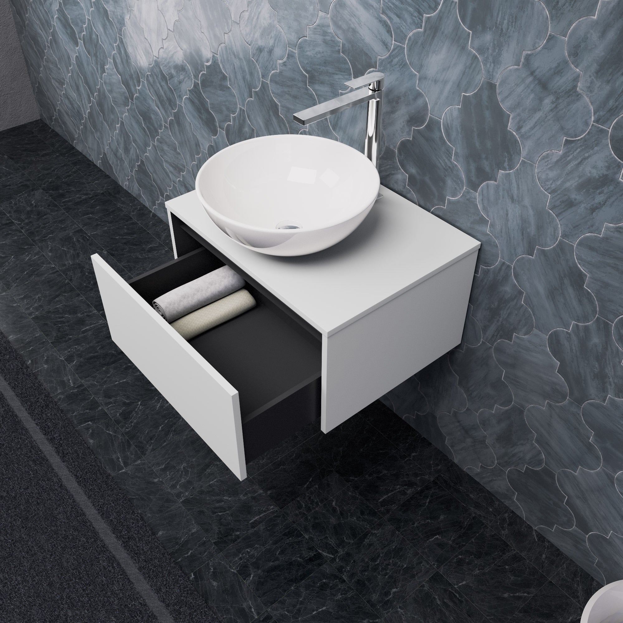 Inda - Mobile bagno L.60 con lavabo in appoggio / Bianco opaco 1 cassetto - Smeraldo