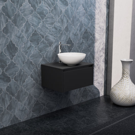 Inda - Mobile bagno L.60 con lavabo in appoggio / Nero opaco 1 cassetto - Smeraldo