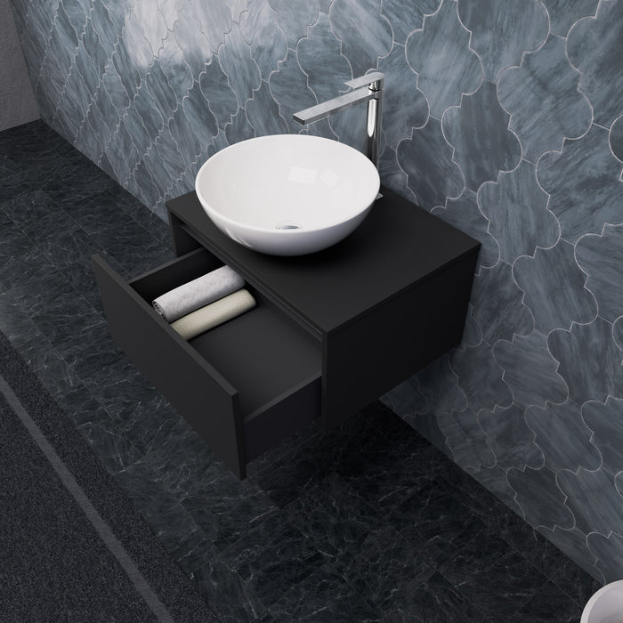 Inda - Mobile bagno L.60 con lavabo in appoggio / Nero opaco 1 cassetto - Smeraldo