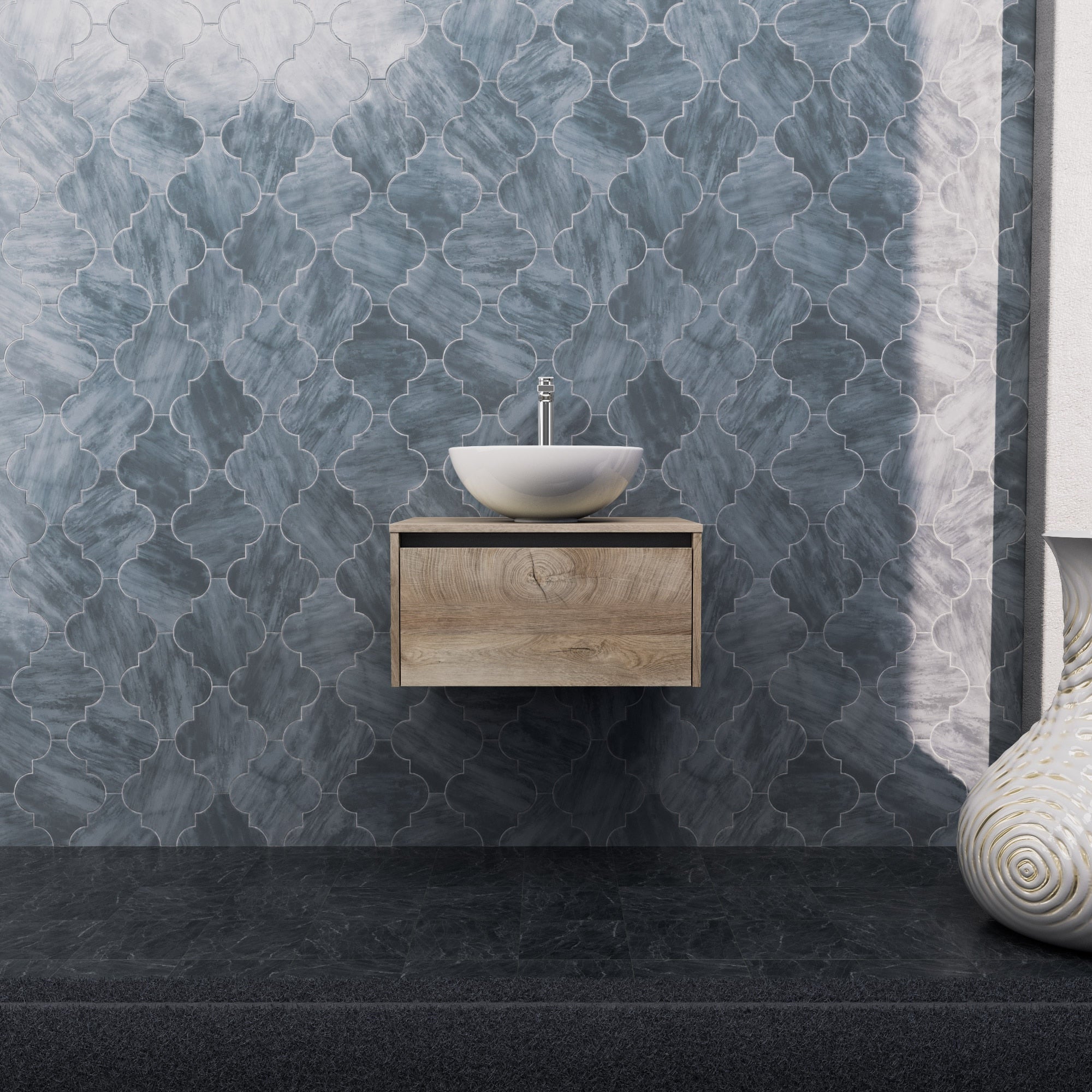 Inda - Mobile bagno L.60 con lavabo in appoggio / Rovere naturale 1 cassetto - Smeraldo