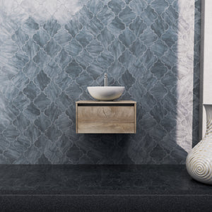 Inda - Mobile bagno L.60 con lavabo in appoggio / Rovere naturale 1 cassetto - Smeraldo