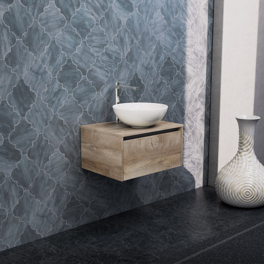 Inda - Mobile bagno L.60 con lavabo in appoggio / Rovere naturale 1 cassetto - Smeraldo