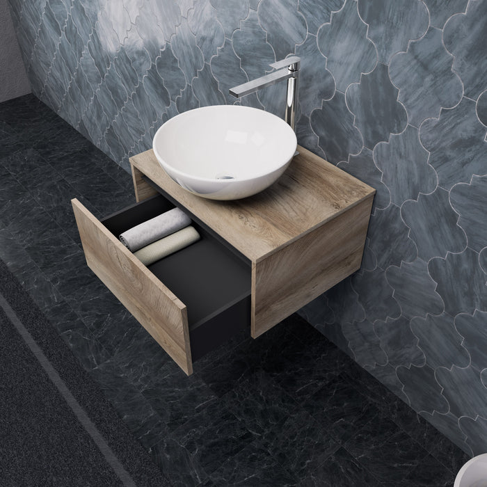 Inda - Mobile bagno L.60 con lavabo in appoggio / Rovere naturale 1 cassetto - Smeraldo