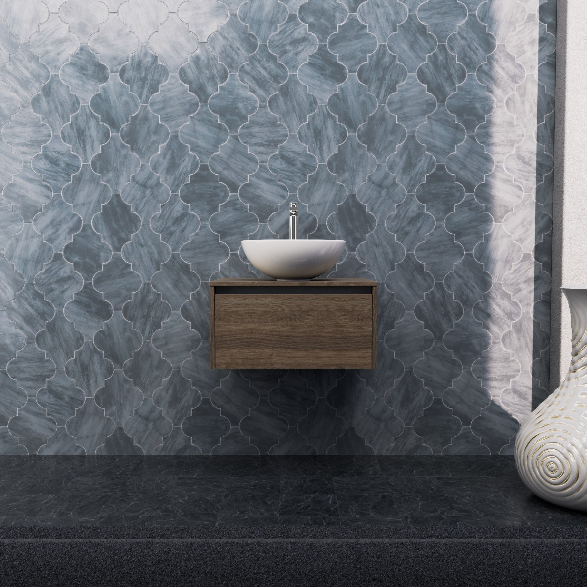 Inda - Mobile bagno L.60 con lavabo in appoggio / Rovere castano 1 cassetto - Smeraldo