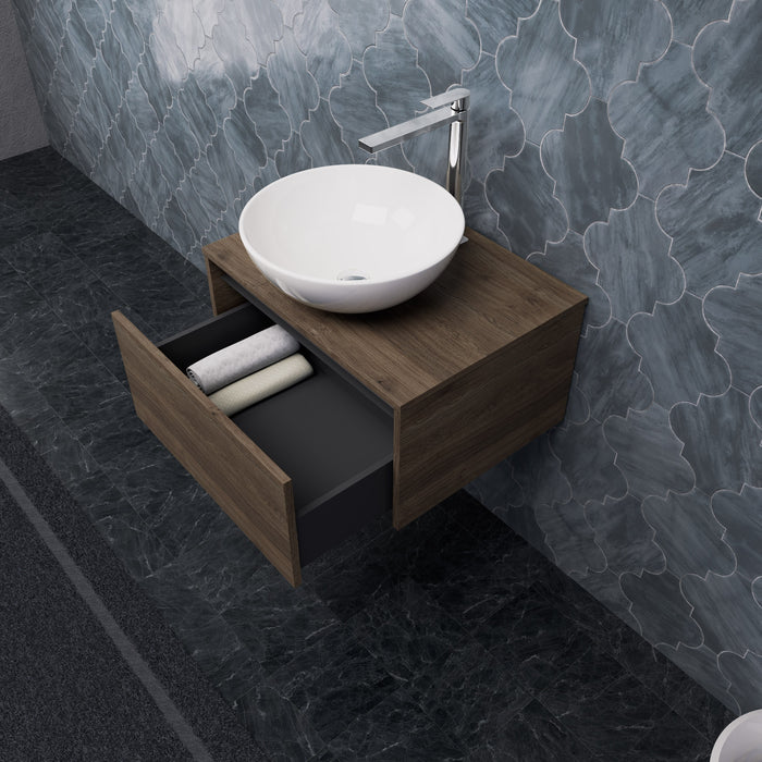 Inda - Mobile bagno L.60 con lavabo in appoggio / Rovere castano 1 cassetto - Smeraldo