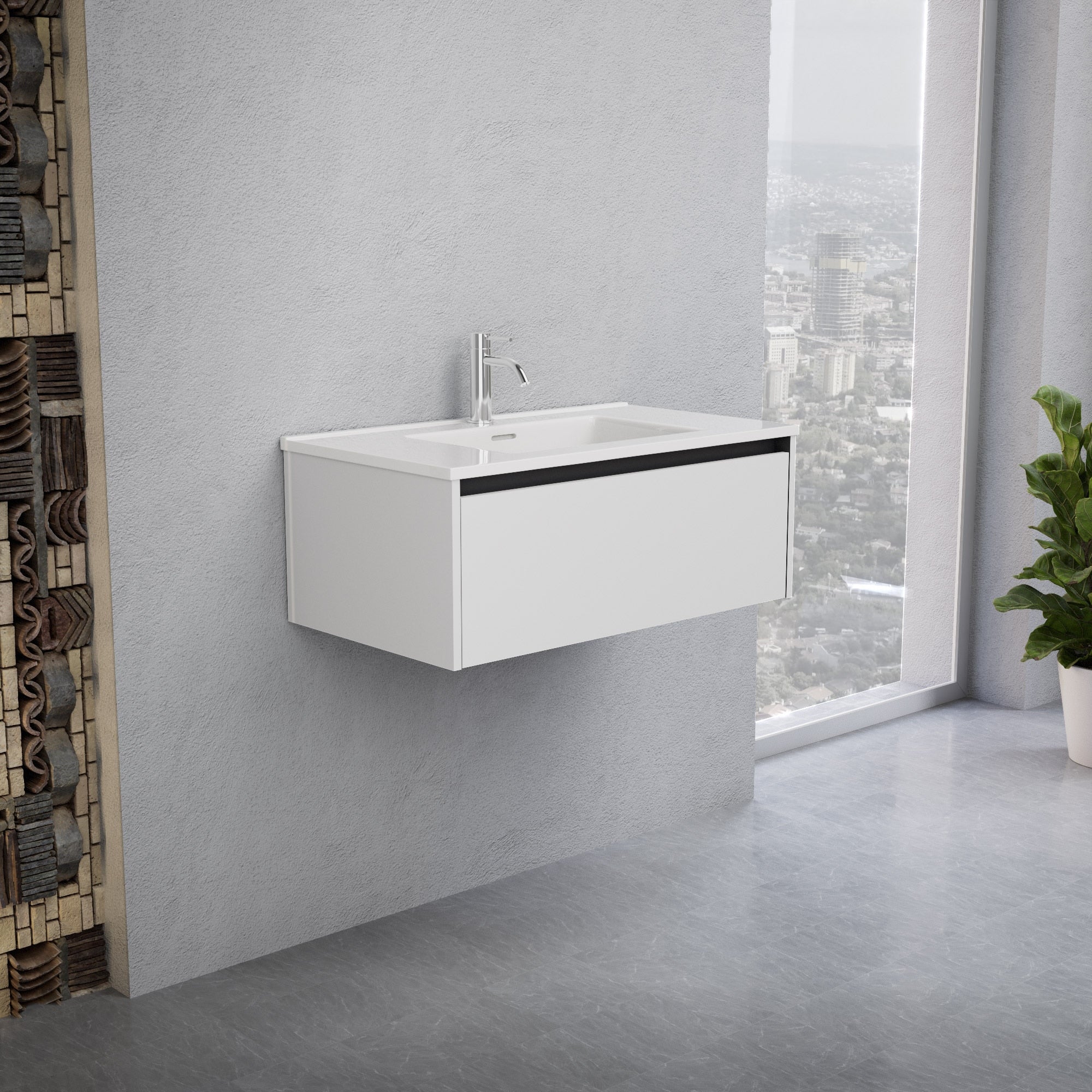 Inda - Mobile bagno L.80 con lavabo lucido / Bianco opaco 1 cassetto - Smeraldo
