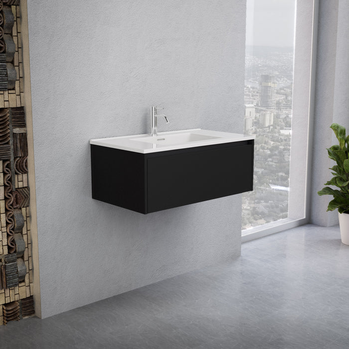 Inda - Mobile bagno L.80 con lavabo lucido / Nero opaco 1 cassetto - Smeraldo