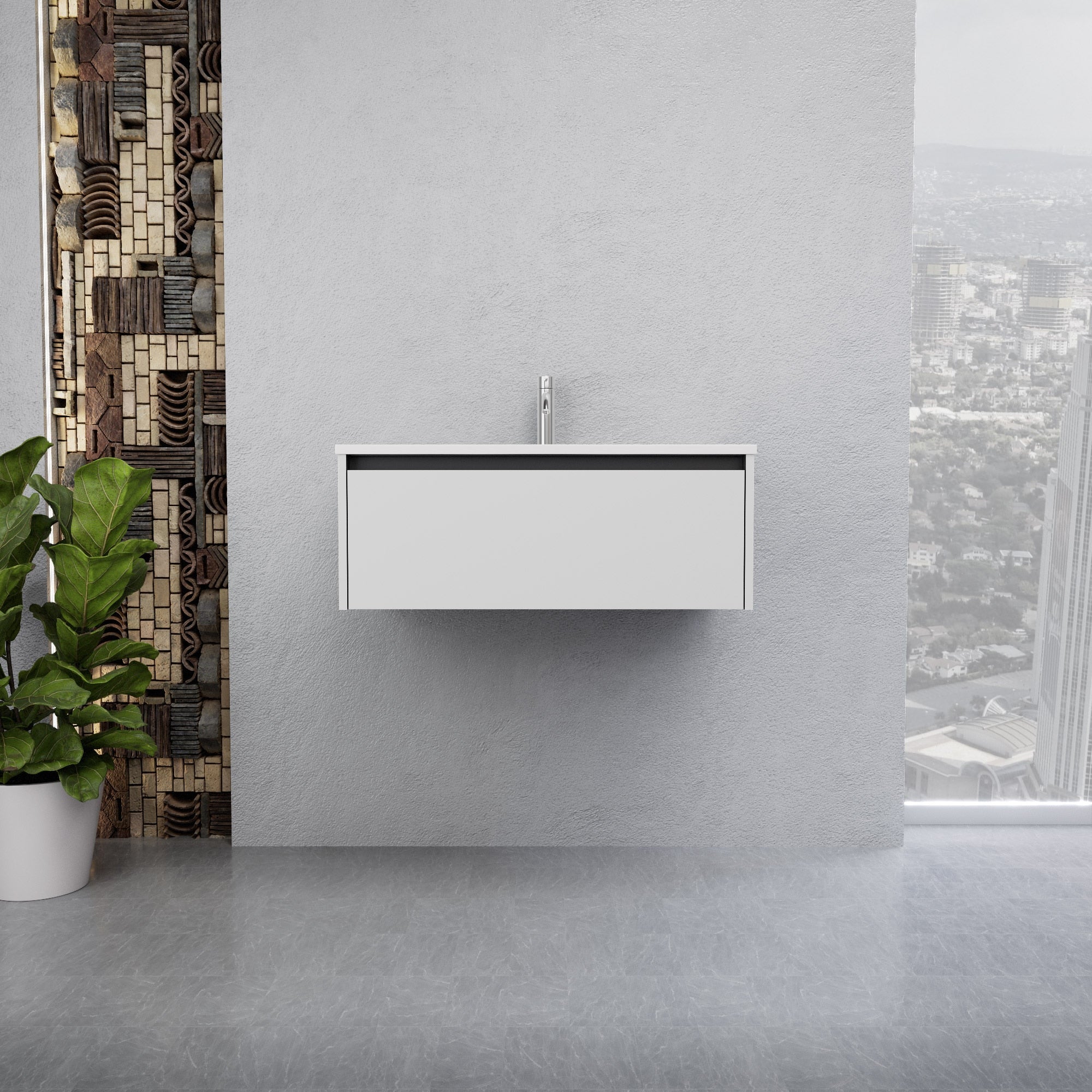 Inda - Mobile bagno L.80 con lavabo lucido / Bianco lucido 1 cassetto - Smeraldo