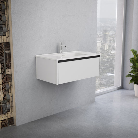 Inda - Mobile bagno L.80 con lavabo lucido / Bianco lucido 1 cassetto - Smeraldo
