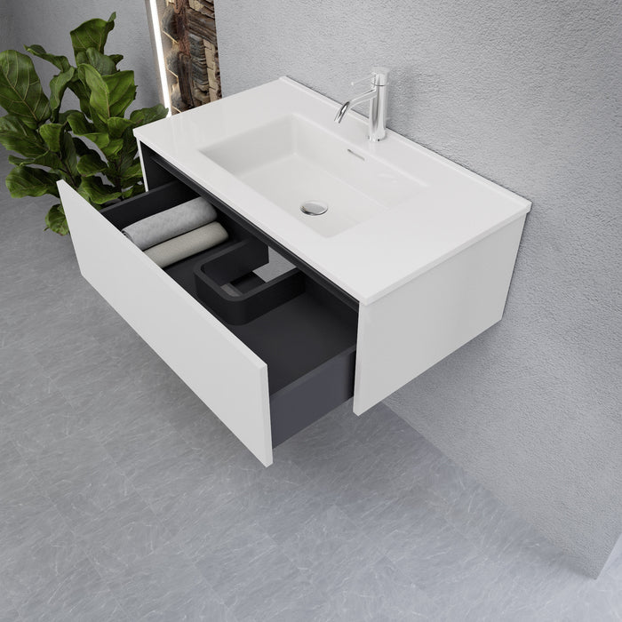 Inda - Mobile bagno L.80 con lavabo lucido / Bianco lucido 1 cassetto - Smeraldo