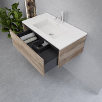 Inda - Mobile bagno L.80 con lavabo lucido / Rovere naturale 1 cassetto - Smeraldo