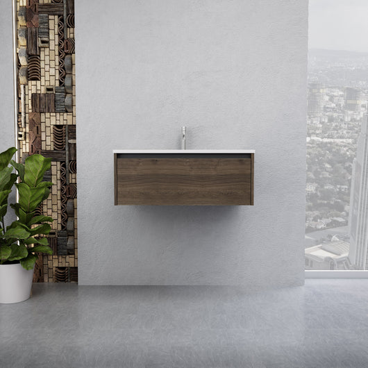 Inda - Mobile bagno L.80 con lavabo lucido / Rovere castano 1 cassetto - Smeraldo