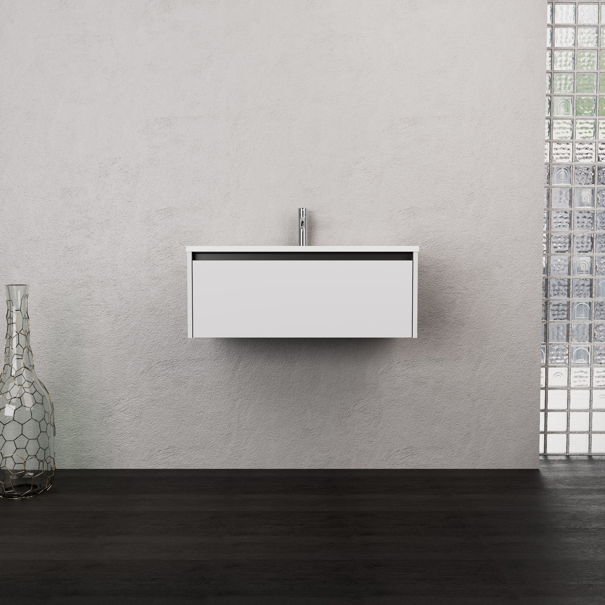 Inda - Mobile bagno L.80 con lavabo opaco / Bianco opaco 1 cassetto - Smeraldo