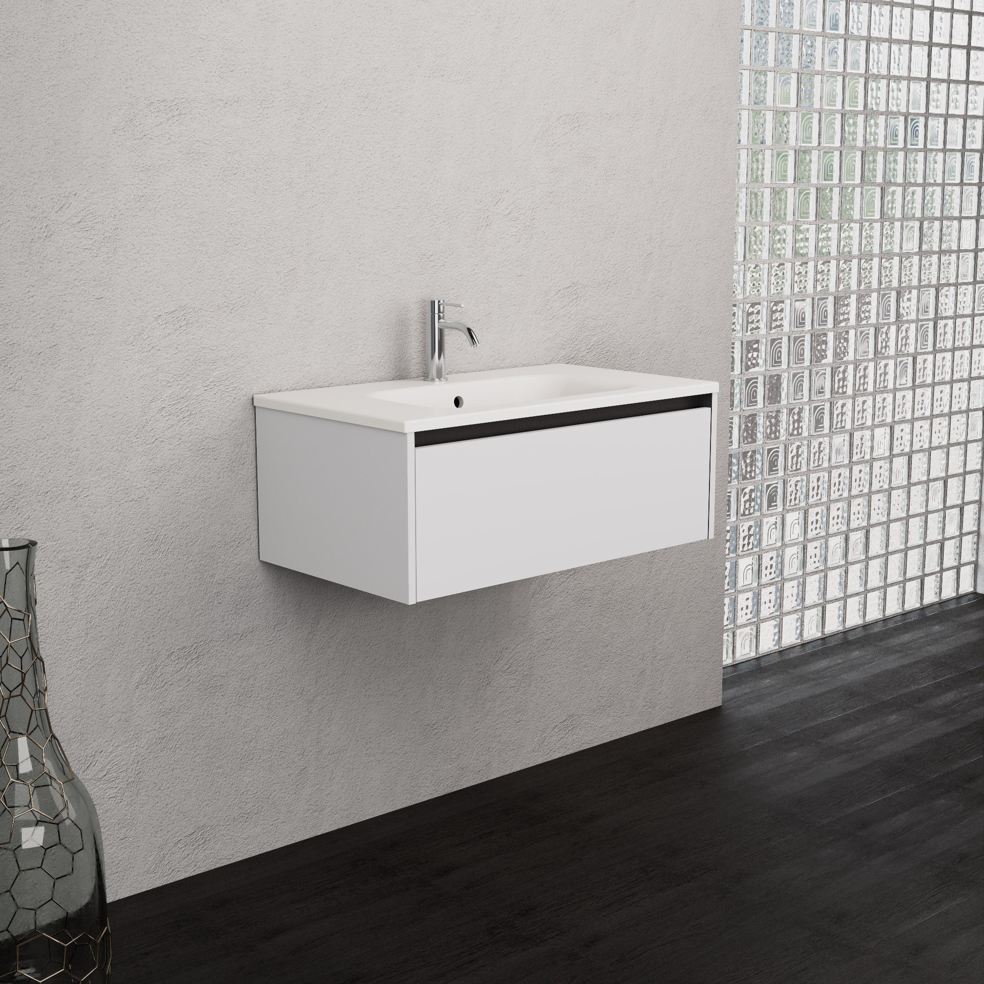 Inda - Mobile bagno L.80 con lavabo opaco / Bianco opaco 1 cassetto - Smeraldo