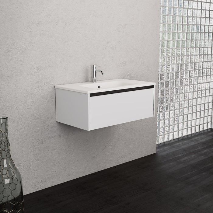Inda - Mobile bagno L.80 con lavabo opaco / Bianco opaco 1 cassetto - Smeraldo