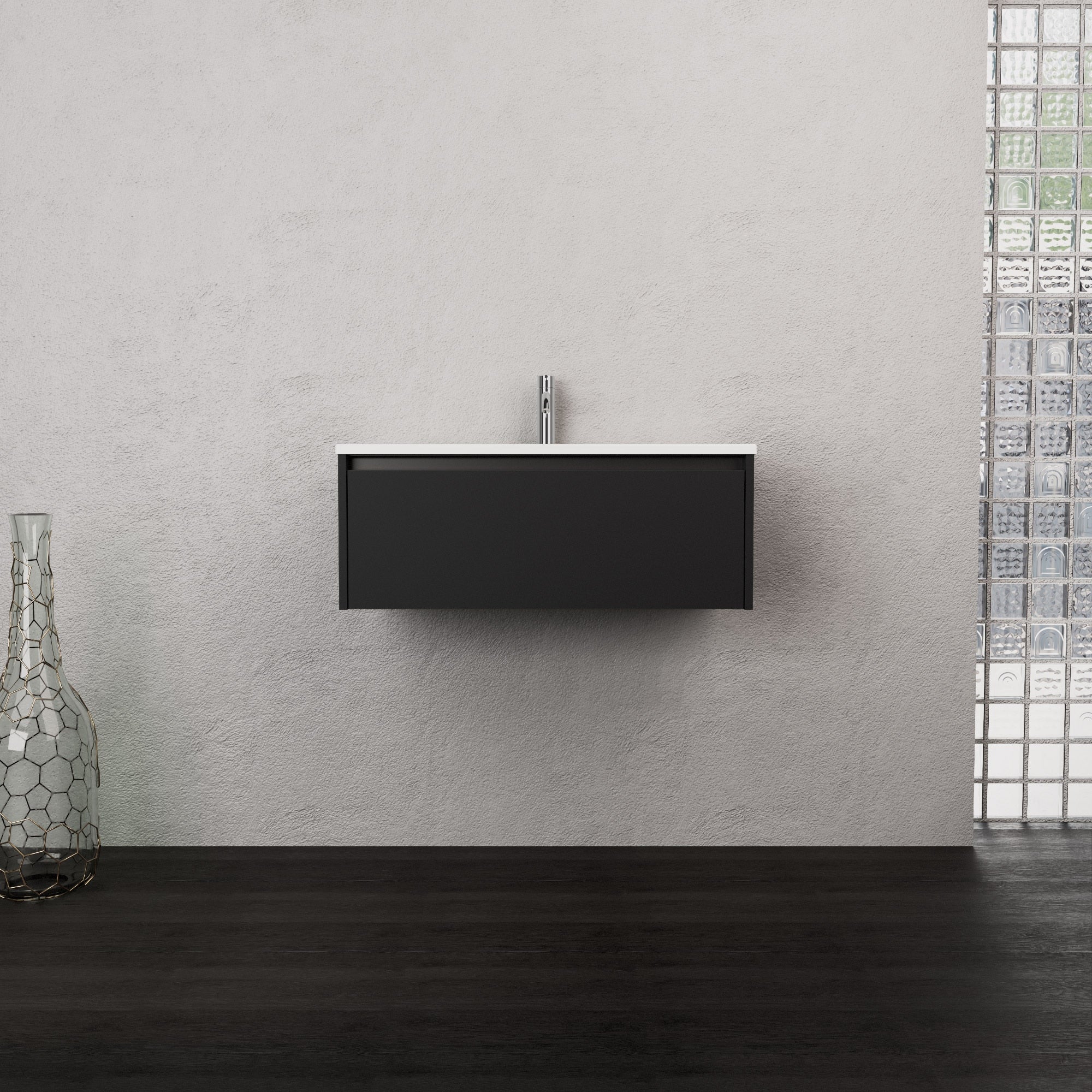 Inda - Mobile bagno L.80 con lavabo opaco / Nero opaco 1 cassetto - Smeraldo