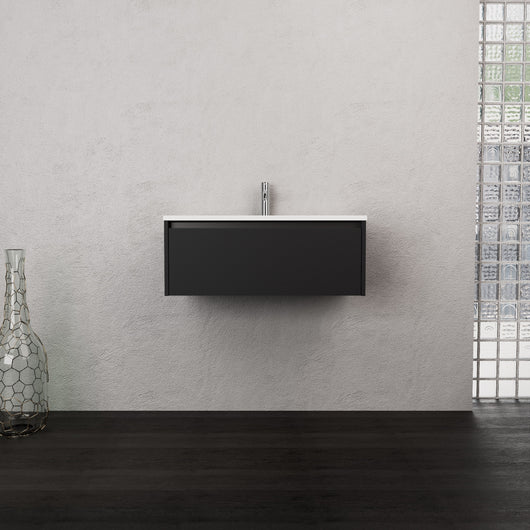 Inda - Mobile bagno L.80 con lavabo opaco / Nero opaco 1 cassetto - Smeraldo