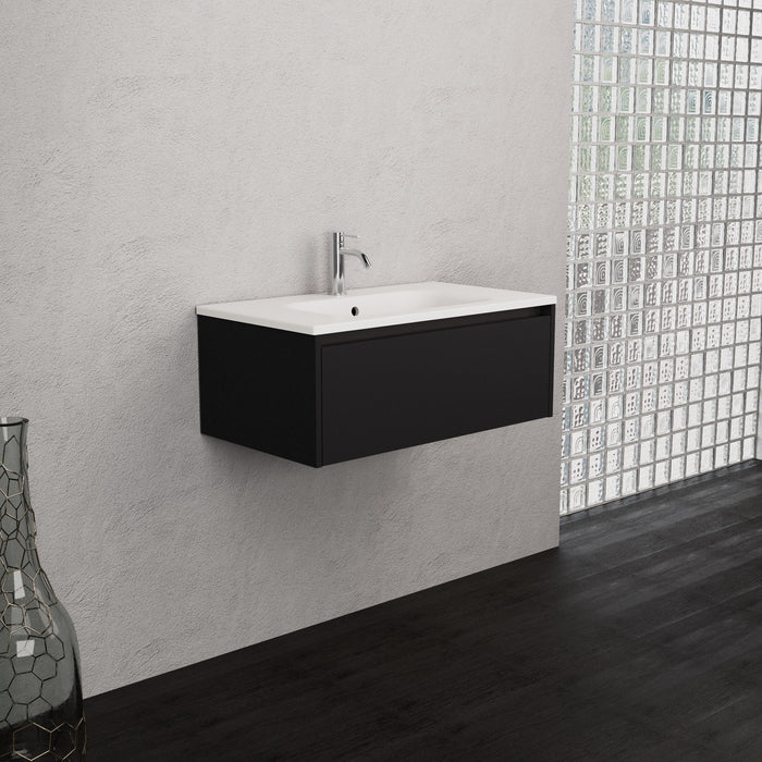 Inda - Mobile bagno L.80 con lavabo opaco / Nero opaco 1 cassetto - Smeraldo