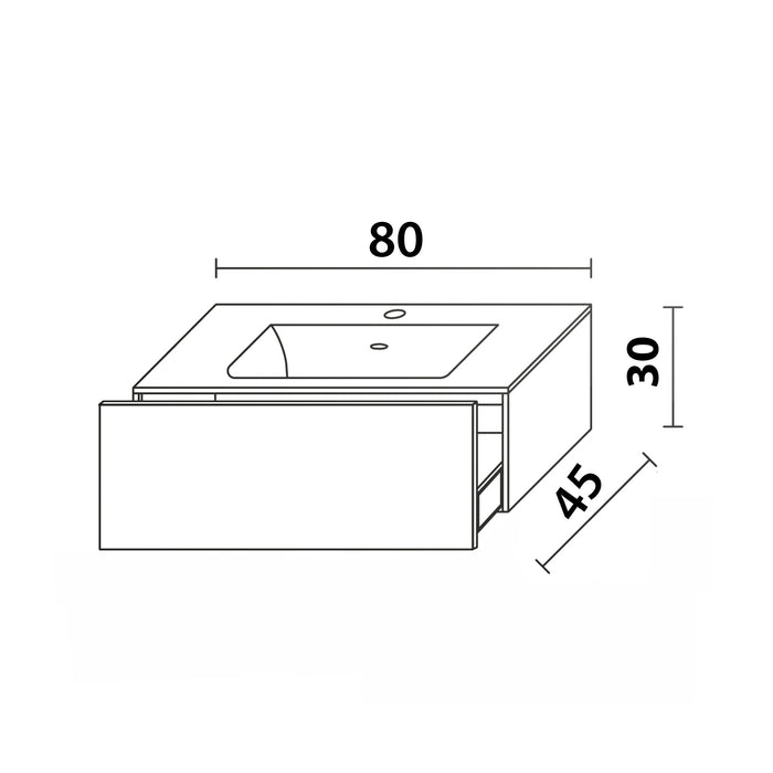 Inda - Mobile bagno L.80 con lavabo opaco / Bianco lucido 1 cassetto - Smeraldo