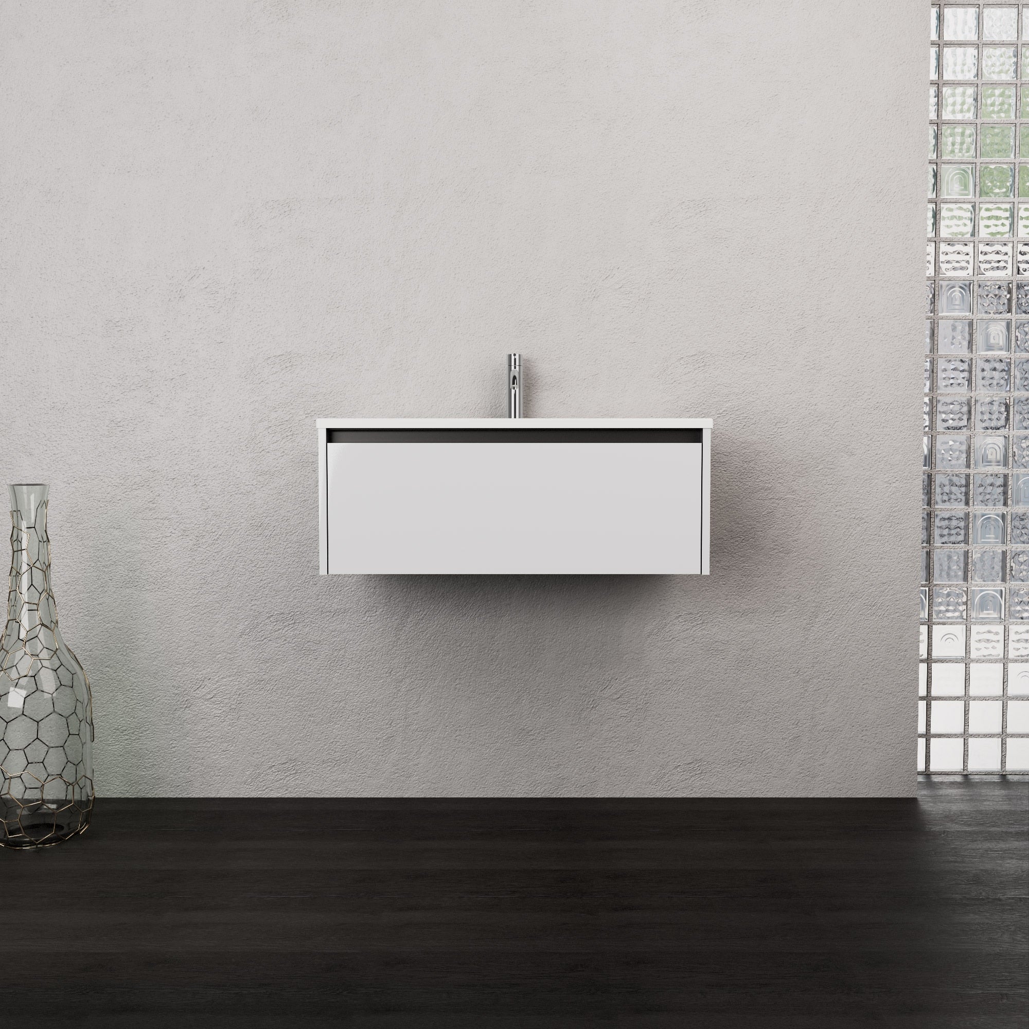 Inda - Mobile bagno L.80 con lavabo opaco / Bianco lucido 1 cassetto - Smeraldo