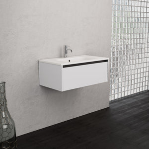 Inda - Mobile bagno L.80 con lavabo opaco / Bianco lucido 1 cassetto - Smeraldo