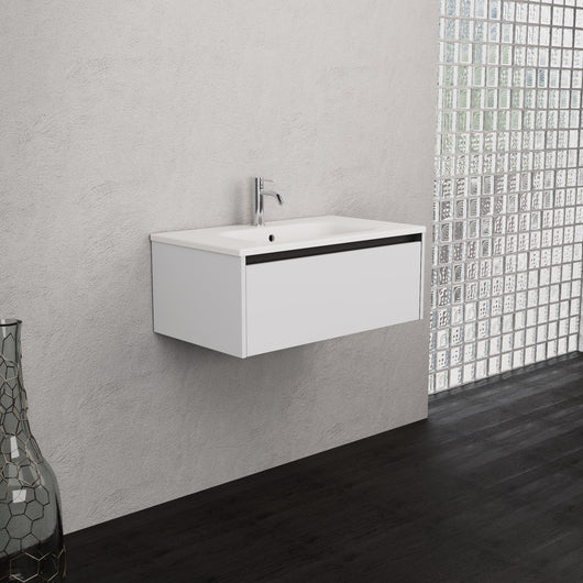 Inda - Mobile bagno L.80 con lavabo opaco / Bianco lucido 1 cassetto - Smeraldo