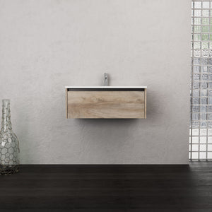 Inda - Mobile bagno L.80 con lavabo opaco / Rovere naturale 1 cassetto - Smeraldo