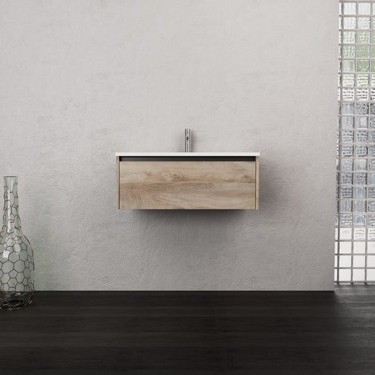 Inda - Mobile bagno L.80 con lavabo opaco / Rovere naturale 1 cassetto - Smeraldo