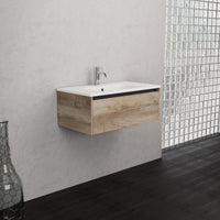 Inda - Mobile bagno L.80 con lavabo opaco / Rovere naturale 1 cassetto - Smeraldo