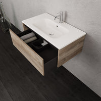 Inda - Mobile bagno L.80 con lavabo opaco / Rovere naturale 1 cassetto - Smeraldo