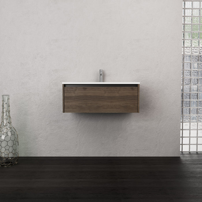 Inda - Mobile bagno L.80 con lavabo opaco / Rovere castano 1 cassetto - Smeraldo