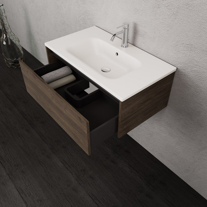 Inda - Mobile bagno L.80 con lavabo opaco / Rovere castano 1 cassetto - Smeraldo