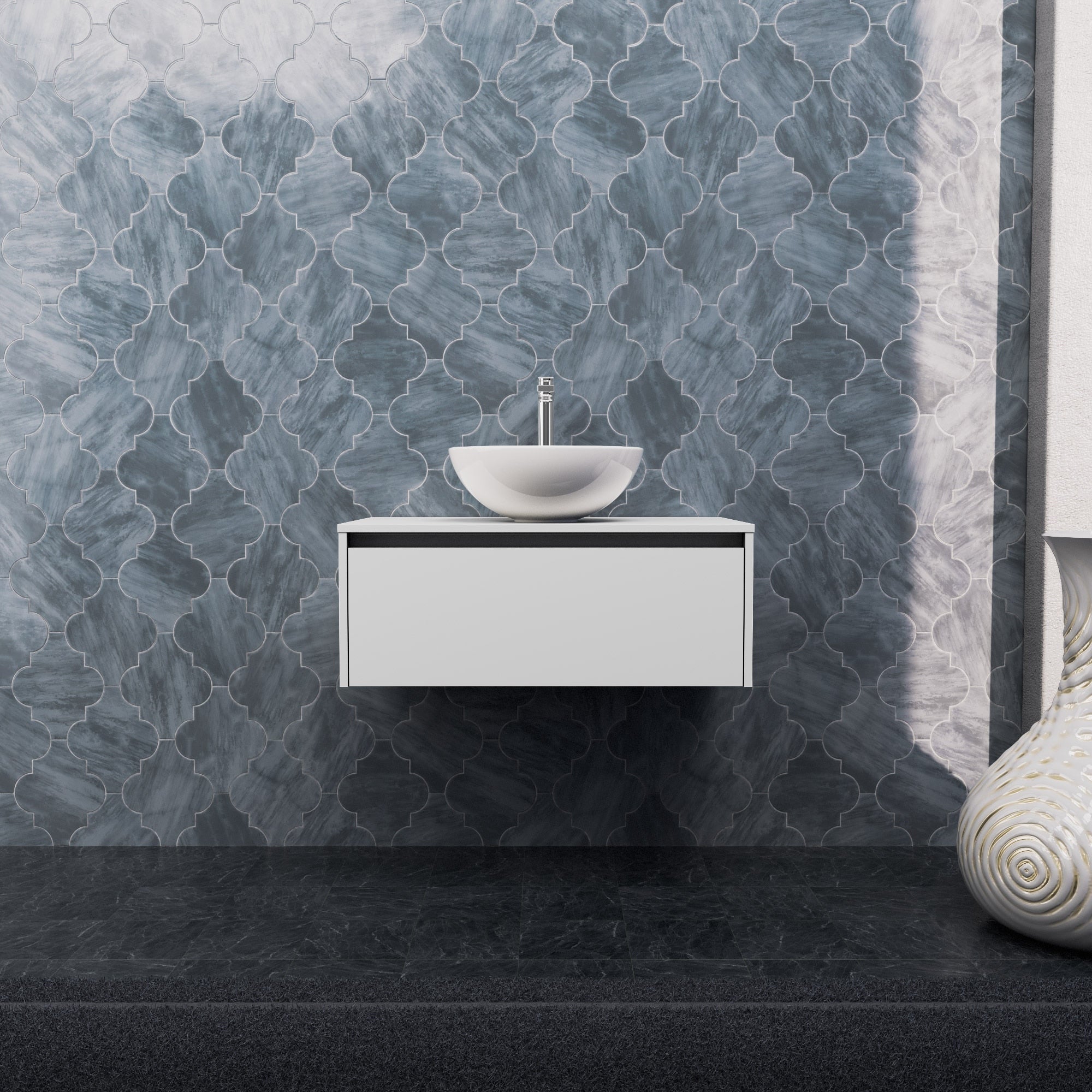 Inda - Mobile bagno L.80 con lavabo in appoggio / Bianco opaco 1 cassetto - Smeraldo