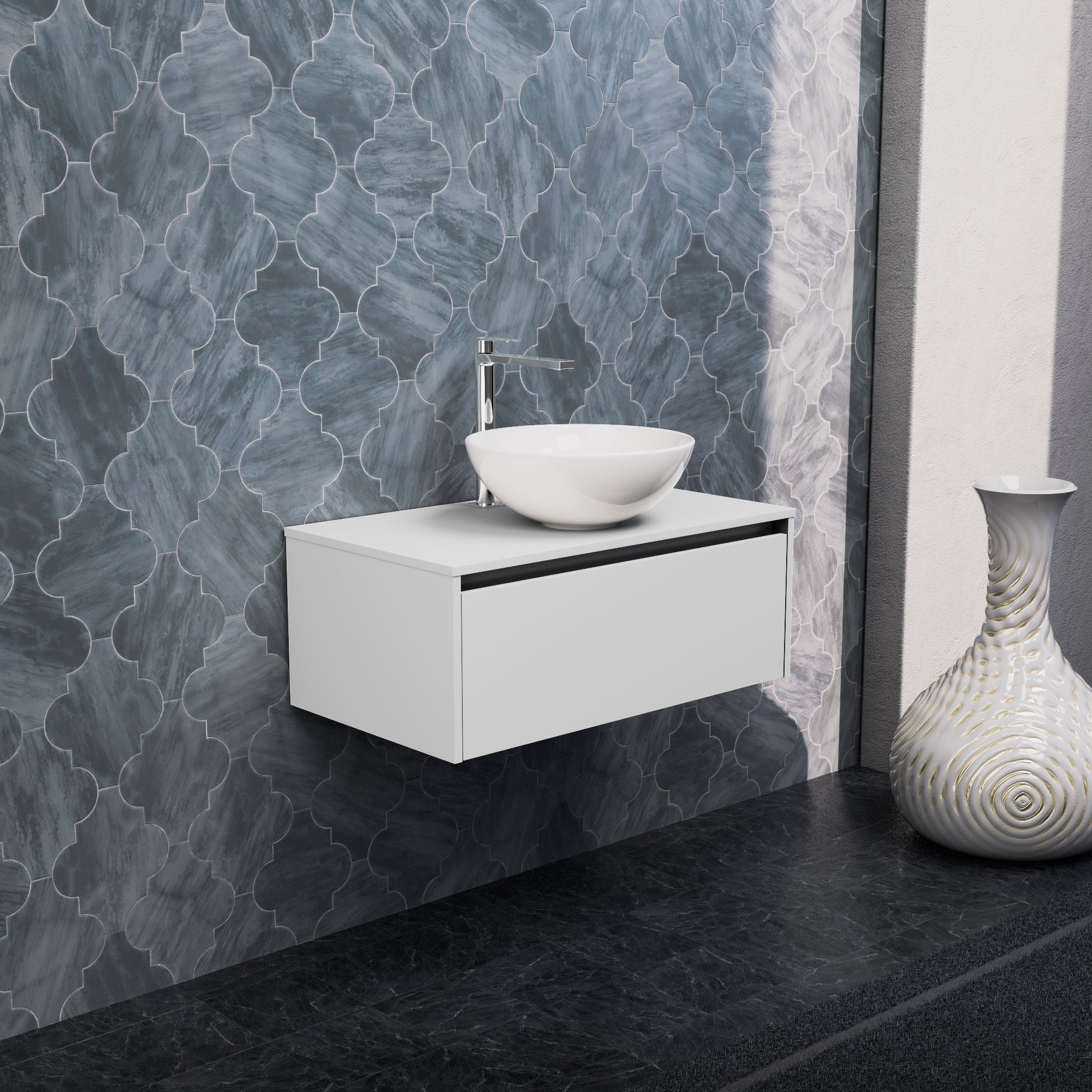 Inda - Mobile bagno L.80 con lavabo in appoggio / Bianco opaco 1 cassetto - Smeraldo