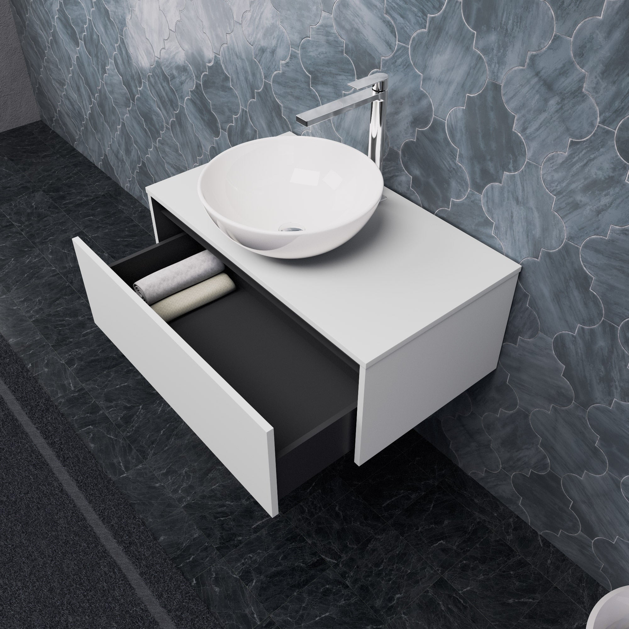 Inda - Mobile bagno L.80 con lavabo in appoggio / Bianco opaco 1 cassetto - Smeraldo