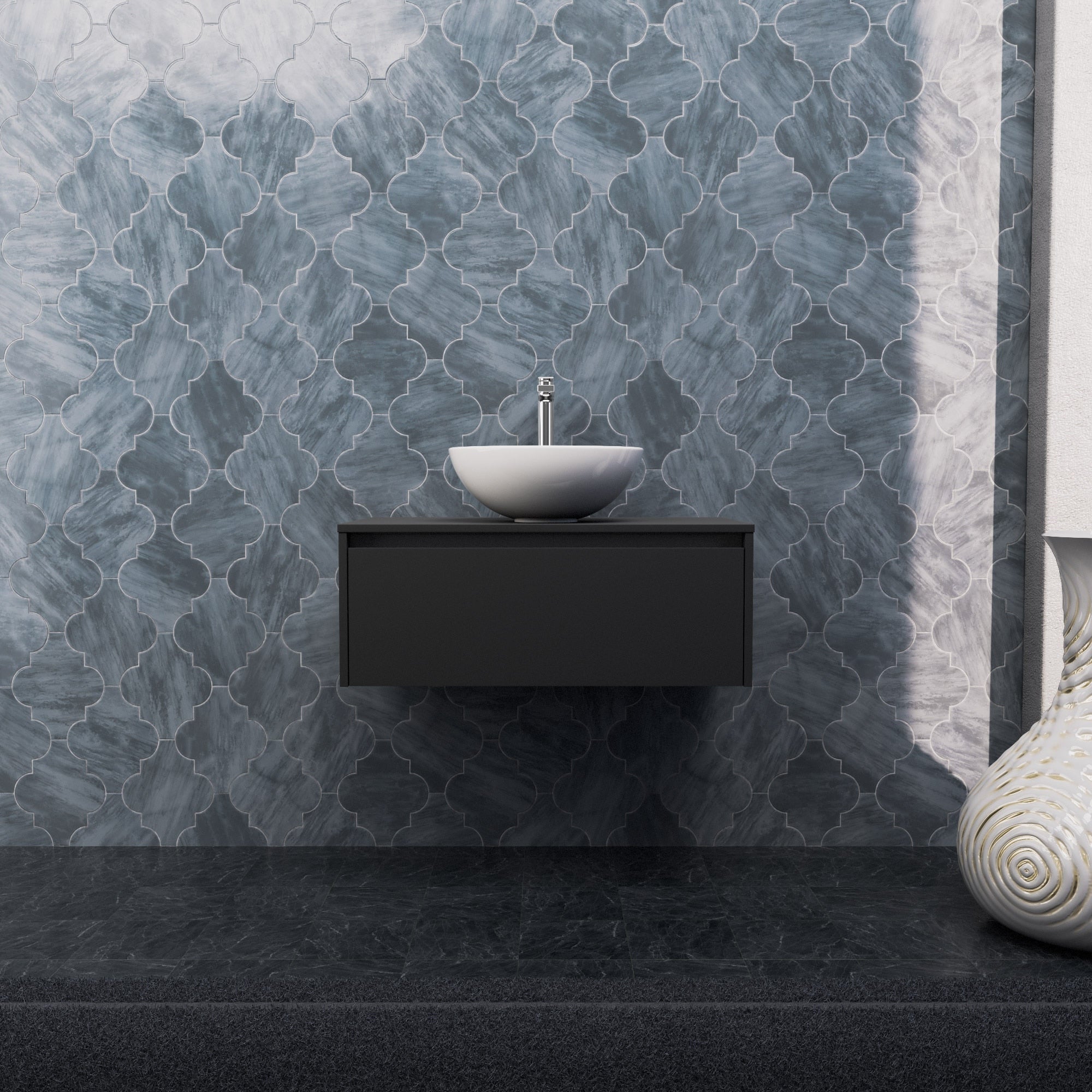 Inda - Mobile bagno L.80 con lavabo in appoggio / Nero opaco 1 cassetto - Smeraldo