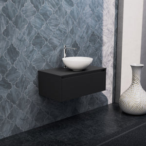 Inda - Mobile bagno L.80 con lavabo in appoggio / Nero opaco 1 cassetto - Smeraldo