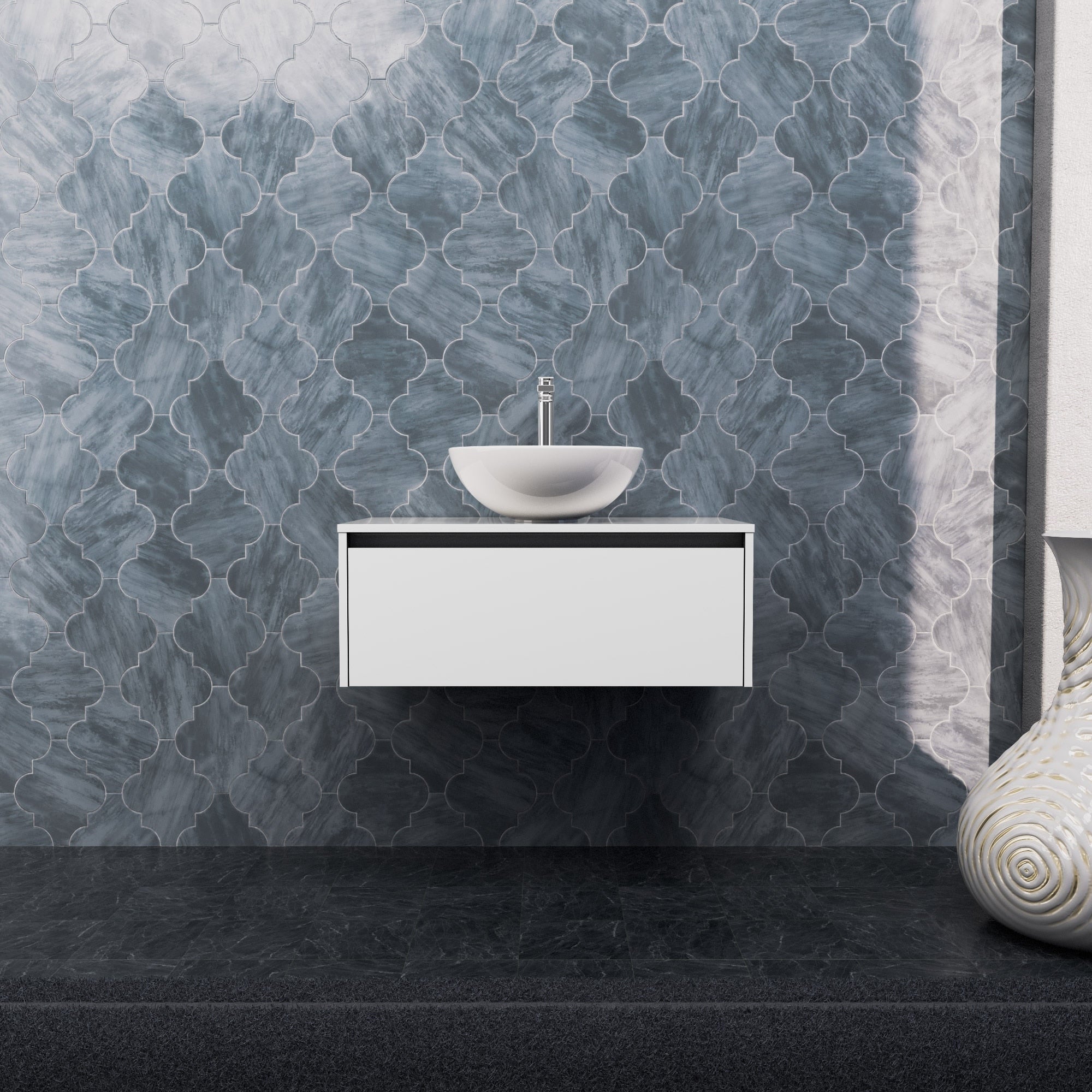 Inda - Mobile bagno L.80 con lavabo in appoggio / Bianco lucido 1 cassetto - Smeraldo