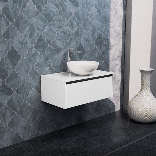 Inda - Mobile bagno L.80 con lavabo in appoggio / Bianco lucido 1 cassetto - Smeraldo