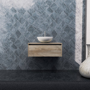 Inda - Mobile bagno L.80 con lavabo in appoggio / Rovere naturale 1 cassetto - Smeraldo