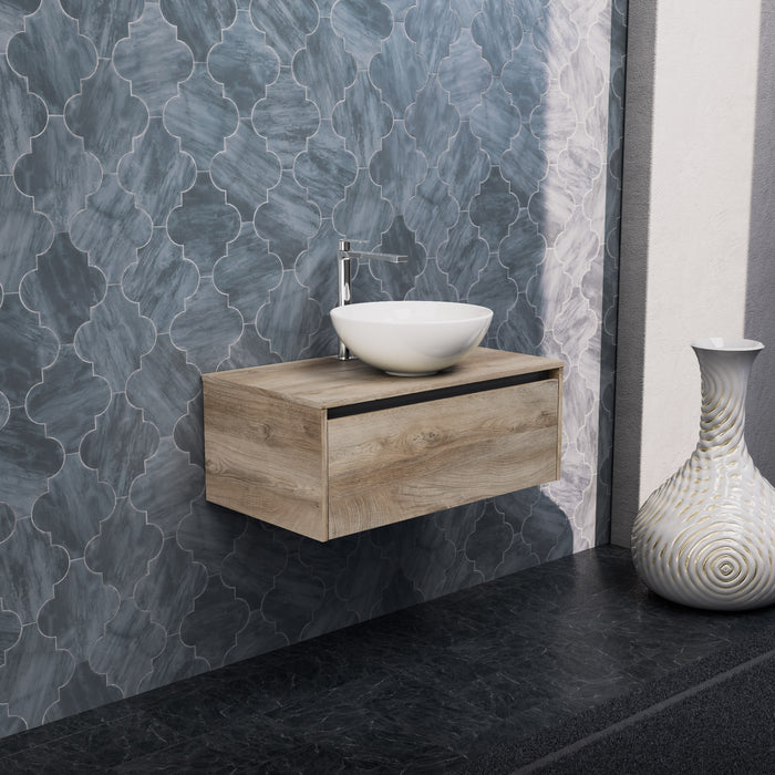 Inda - Mobile bagno L.80 con lavabo in appoggio / Rovere naturale 1 cassetto - Smeraldo