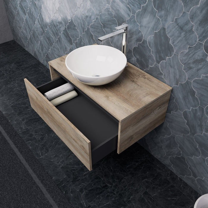 Inda - Mobile bagno L.80 con lavabo in appoggio / Rovere naturale 1 cassetto - Smeraldo