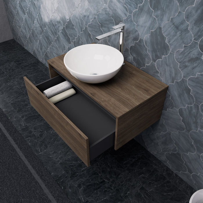 Inda - Mobile bagno L.80 con lavabo in appoggio / Rovere castano 1 cassetto - Smeraldo