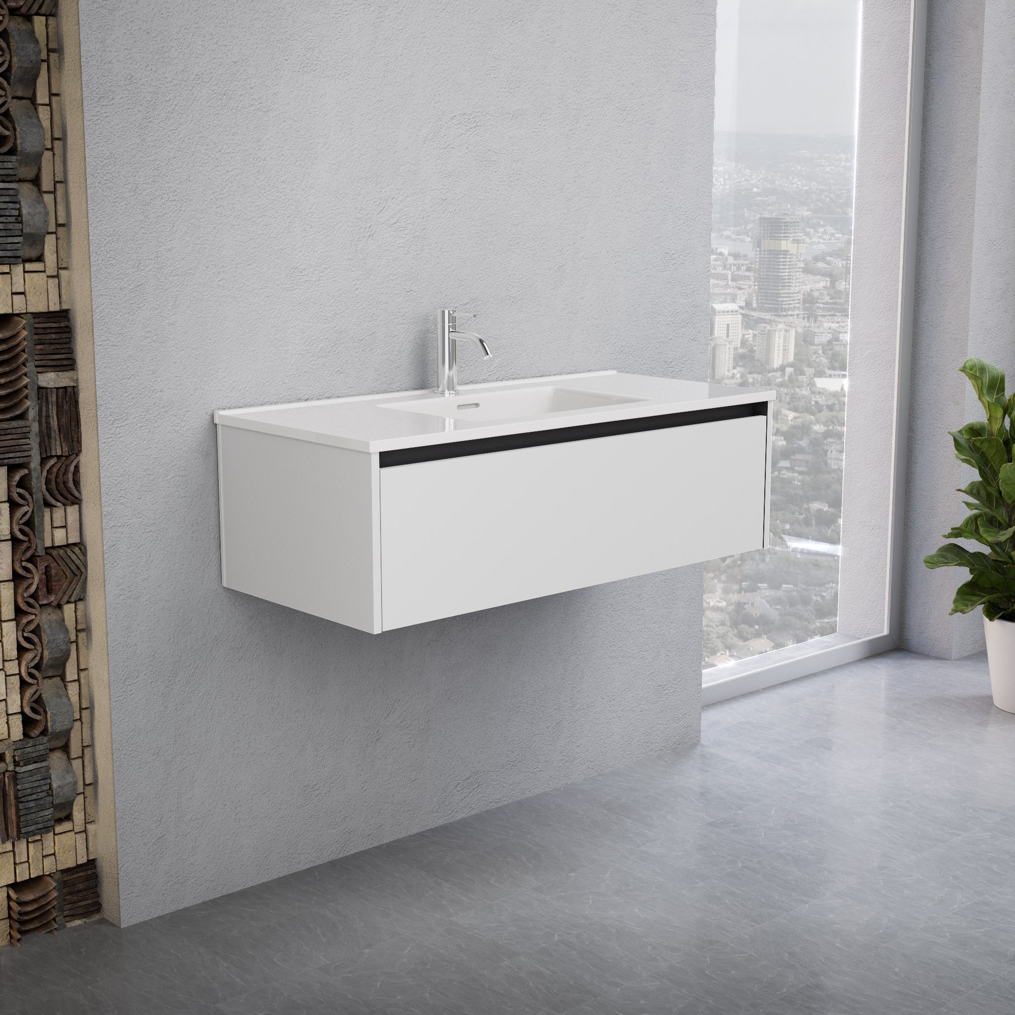 Inda - Mobile bagno L.100 con lavabo lucido / Bianco opaco 1 cassetto - Smeraldo