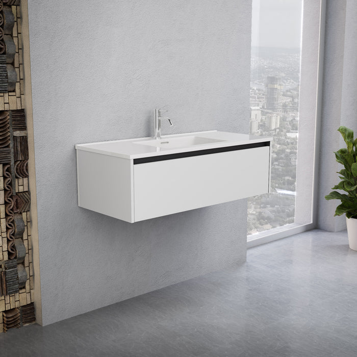 Inda - Mobile bagno L.100 con lavabo lucido / Bianco opaco 1 cassetto - Smeraldo